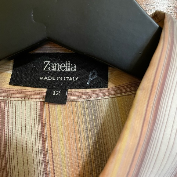 Lovely fitted Italian silk blouse with rust ivory grey stripes in size 12. - Picture 2 of 2